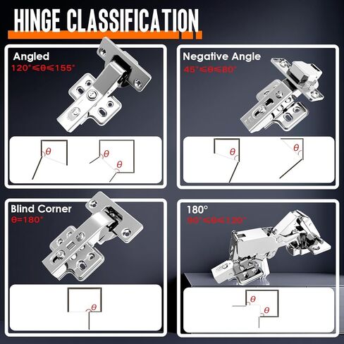 مفصلات خزانة ناعمة الإغلاق، مفصلات خزانة زاوية 90 درجة، أجهزة باب المطبخ في الزاوية العمياء قابلة للفصل لخزائن إطار الوجه (تراكب كامل 35 مم، عبوتان) in Kuwait