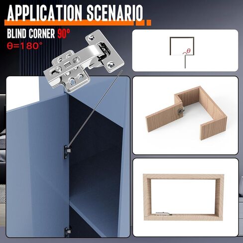 مفصلات خزانة ناعمة الإغلاق، مفصلات خزانة زاوية 90 درجة، أجهزة باب المطبخ في الزاوية العمياء قابلة للفصل لخزائن إطار الوجه (تراكب كامل 35 مم، عبوتان) in Kuwait