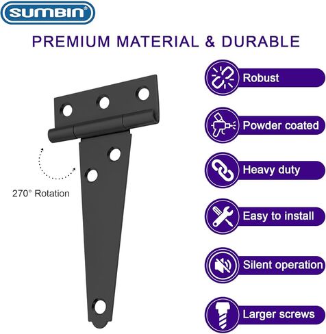 10 Inch T-Strap Heavy Duty Shed Door Hinges Gate Strap Hinges Black Tee Hinge Wrought Hardware for Wooden Fences,Yard,Barn Door,Rustproof(4 Pack) in Kuwait