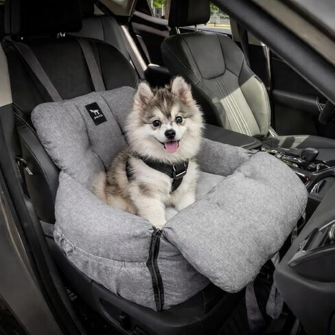 JACKO & CO - مقعد سيارة فاخر كبير للكلاب/مقعد معزز للكلاب المتوسطة والكبيرة التي يقل وزنها عن 50 رطلاً / سرير سيارة محمول للسفر للمقعد الخلفي مع أبازيم أمان، يمكن غسله في الغسالة ومقاوم للماء (كبير جدًا، رمادي) in Kuwait