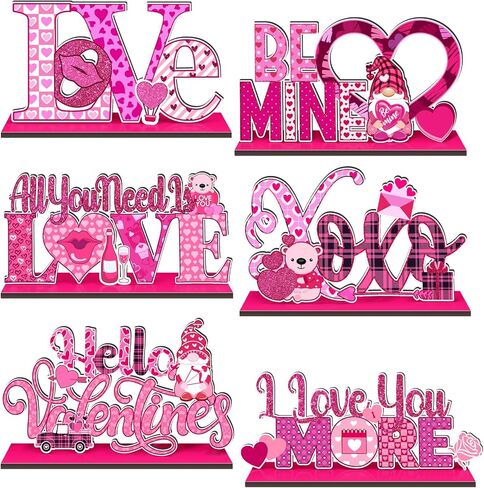 6 قطع من علامة الطاولة الخشبية لعيد الحب الحلو على شكل قلب ديكور سطح الطاولة ديكورات رومانسية علامات زخرفية لعيد الحب قطعة خشبية مركزية لتزيين الطاولة للمنزل (القلب) in Kuwait