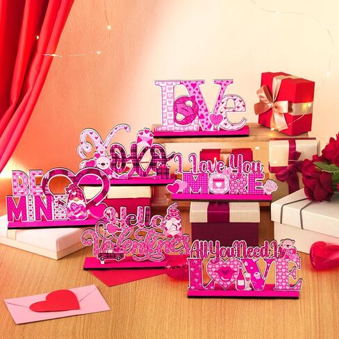 6 قطع من علامة الطاولة الخشبية لعيد الحب الحلو على شكل قلب ديكور سطح الطاولة ديكورات رومانسية علامات زخرفية لعيد الحب قطعة خشبية مركزية لتزيين الطاولة للمنزل (القلب) in Kuwait