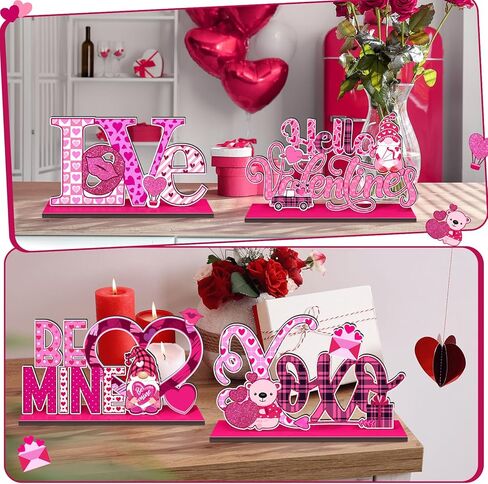 6 قطع من علامة الطاولة الخشبية لعيد الحب الحلو على شكل قلب ديكور سطح الطاولة ديكورات رومانسية علامات زخرفية لعيد الحب قطعة خشبية مركزية لتزيين الطاولة للمنزل (القلب) in Kuwait