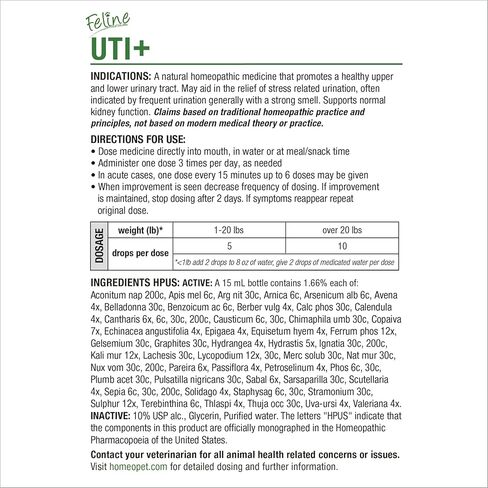 HomeoPet Feline UTI Plus Urinary-Tract Relief, Urinary-Tract Support for Cats, 15 Milliliters in Kuwait