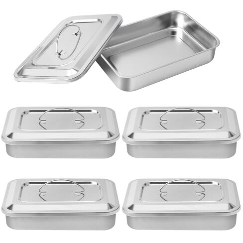 5 PCS Stainless Steel Medical Surgical Trays with lid, 9 inch Medical Storage Box with lid, Stainless Steel Surgical Tray for Dental Instruments Organizer in Kuwait