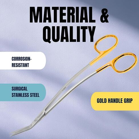 Dean Scissors Curved – Dental Surgical Scissors for Suture Cutting | Angled Stainless Steel with Gold Handle | Autoclavable Oral Surgery Instrument C-0632 in Kuwait