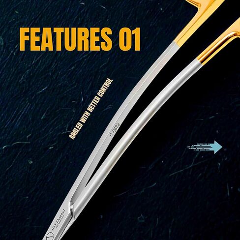Dean Scissors Curved – Dental Surgical Scissors for Suture Cutting | Angled Stainless Steel with Gold Handle | Autoclavable Oral Surgery Instrument C-0632 in Kuwait