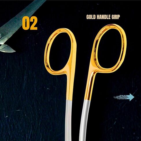 Dean Scissors Curved – Dental Surgical Scissors for Suture Cutting | Angled Stainless Steel with Gold Handle | Autoclavable Oral Surgery Instrument C-0632 in Kuwait