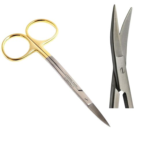 Premium German -Scissors 4.5 inch LaGrange Double Curved Gold Plated Handle Dental ENT Eye Derma with Tungsten Carbide Inserts -Cynamed in Kuwait