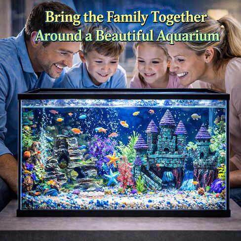 Mechpia 13 Pieces Aquarium Decorations Kit, Fish Tank Decorations Set Small Resin Castle and Rockery Betta Fish Cave Hideout Coral Artificial Plastic Plants Ornament Accessories in Kuwait