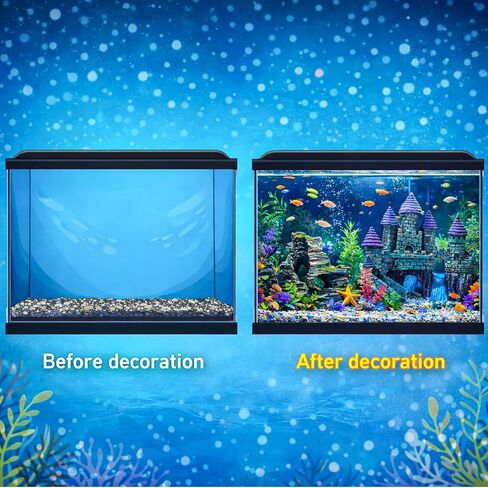 Mechpia 13 Pieces Aquarium Decorations Kit, Fish Tank Decorations Set Small Resin Castle and Rockery Betta Fish Cave Hideout Coral Artificial Plastic Plants Ornament Accessories in Kuwait