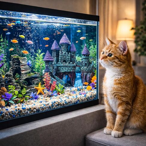 Mechpia 13 Pieces Aquarium Decorations Kit, Fish Tank Decorations Set Small Resin Castle and Rockery Betta Fish Cave Hideout Coral Artificial Plastic Plants Ornament Accessories in Kuwait