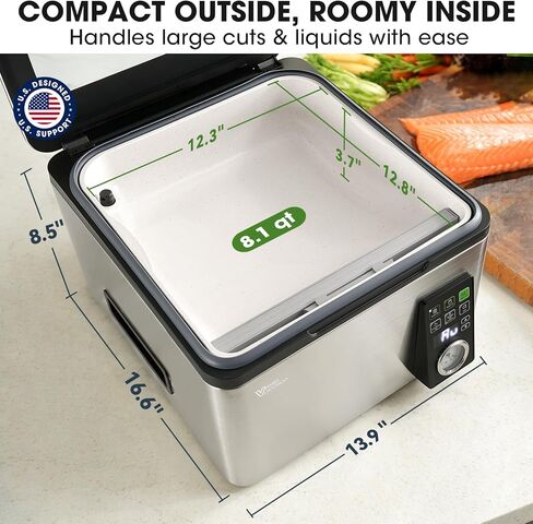 جهاز تفريغ الهواء للغرفة مقاس 12 بوصة من Vesta Precision، وقت تفريغ تلقائي ذكي، نظام سهل التنظيف، مضخة من الدرجة التجارية، غرفة عميقة للسوائل واللحوم وبرطمانات ماسون والفيديو السوس، V553 in Kuwait