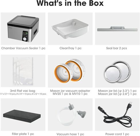 جهاز تفريغ الهواء للغرفة مقاس 12 بوصة من Vesta Precision، وقت تفريغ تلقائي ذكي، نظام سهل التنظيف، مضخة من الدرجة التجارية، غرفة عميقة للسوائل واللحوم وبرطمانات ماسون والفيديو السوس، V553 in Kuwait