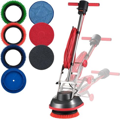 VEVOR Commercial Floor Scrubber Machine, Heavy Duty Floor Cleaner Polisher with 2 Wheels, Professional Electric Carpet Buffer, Max 1900 RPM, 43 FT Cord, 3 Pads & 3 Brushes - All Floor Surfaces in Saudi Arabia