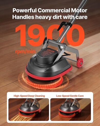 VEVOR Commercial Floor Scrubber Machine, Heavy Duty Floor Cleaner Polisher with 2 Wheels, Professional Electric Carpet Buffer, Max 1900 RPM, 43 FT Cord, 3 Pads & 3 Brushes - All Floor Surfaces in Saudi Arabia