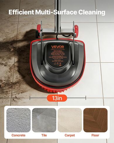 VEVOR Commercial Floor Scrubber Machine, Heavy Duty Floor Cleaner Polisher with 2 Wheels, Professional Electric Carpet Buffer, Max 1900 RPM, 43 FT Cord, 3 Pads & 3 Brushes - All Floor Surfaces in Saudi Arabia