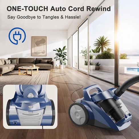 مكنسة كهربائية أسطوانية بقوة 45 كيلو باسكال، مكانس كهربائية بدون اكياس للمنزل مع 5 أدوات، كوب غبار 4.5 كيو تي، فلتر هيبا مزدوج، مكانس كهربائية خفيفة الوزن متعددة الأسطح للسجاد والأرضيات الصلبة وشعر الحيوانات الأليفة in Kuwait