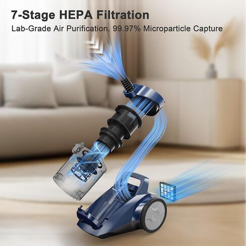 مكنسة كهربائية أسطوانية بقوة 45 كيلو باسكال، مكانس كهربائية بدون اكياس للمنزل مع 5 أدوات، كوب غبار 4.5 كيو تي، فلتر هيبا مزدوج، مكانس كهربائية خفيفة الوزن متعددة الأسطح للسجاد والأرضيات الصلبة وشعر الحيوانات الأليفة in Kuwait