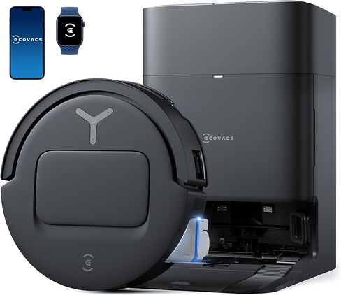 مكنسة وممسحة روبوت ECOVACS DEEBOT T90 PRO OMNI، شفط 30000 باسكال، ممسحة دوارة OZMO للتنظيف الذاتي الفوري، تنظيف الحواف العميقة TruEdge، ZeroTangle، غسيل بالماء الساخن وتجفيف بالهواء بدرجة حرارة 145 درجة فهرنهايت، تجنب العوائق بالذكاء الاصطناعي in Kuwait