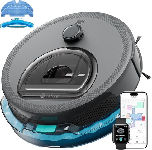 Lefant LiDAR Robot Vacuum and Mop, Smart Mapping and Obstacle Avoidance, Tangle-Free Pet Hair, 2.4G/5G WiFi App Control, Slim Design for Wider Coverage, Carpet Detection, M330 Pro, Grey in Kuwait