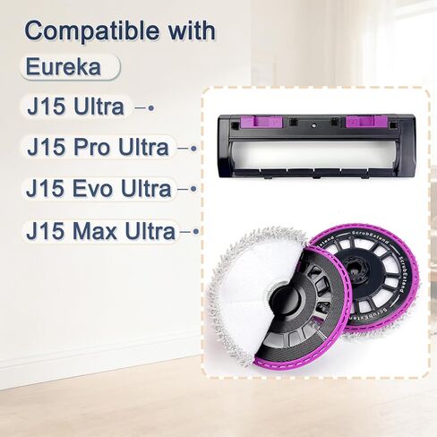 Replacement Main Brush Cover & Mop Pads Holder Set Compatible with Eureka J15 Ultra, J15 Pro Ultra, J15 Evo Ultra, J15 Max Ultra Robot Vacuum, Robot Vacuum Accessories Replacement Parts in Saudi Arabia