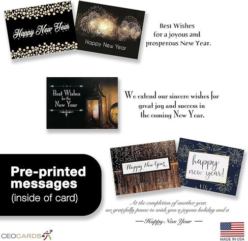 New Years Cards for Business & Family (Variety Pack - Gold) Bulk Greeting Card Set Pack of 25 Happy New Year Cards with Envelopes for 2025 (5x7 inch) Great for Office, Work Employees & Clients VP1505 in Kuwait