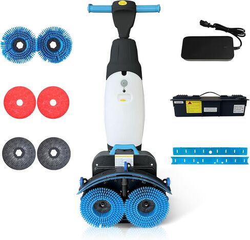 17" Commercial Floor Scrubber Machine with Double Brush Disc Battery-Powered Multi-Functional Floor Buffer Machine 360°Rotation,10700 sqft,350 RPM Motor,1-Gal Tank in Saudi Arabia