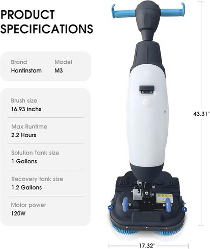 17" Commercial Floor Scrubber Machine with Double Brush Disc Battery-Powered Multi-Functional Floor Buffer Machine 360°Rotation,10700 sqft,350 RPM Motor,1-Gal Tank in Saudi Arabia
