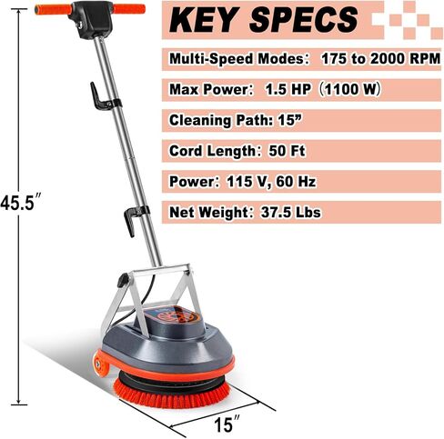 15" Floor Buffer Machine, Commercial Floor Scrubber Machine with Brushes and Pads, Heavy Duty Floor Cleaner and Polisher- Deep Clean and Polish Your Floors with Ease in Kuwait