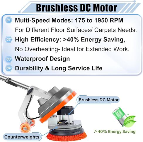 15" Floor Buffer Machine, Commercial Floor Scrubber Machine with Brushes and Pads, Heavy Duty Floor Cleaner and Polisher- Deep Clean and Polish Your Floors with Ease in Kuwait