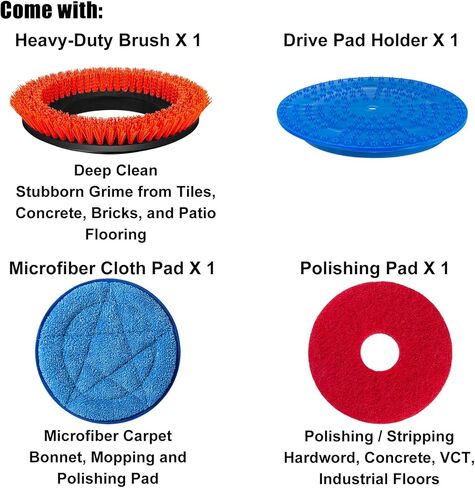 15" Floor Buffer Machine, Commercial Floor Scrubber Machine with Brushes and Pads, Heavy Duty Floor Cleaner and Polisher- Deep Clean and Polish Your Floors with Ease in Kuwait