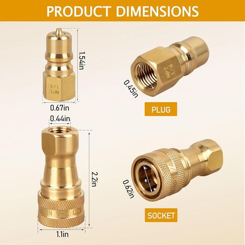 صمام توصيل سريع من النحاس مقاس 1/4 بوصة لمستخرج السجاد Mytee يناسب عصا تنظيف السجاد وحلمات التوصيل السريع NPT، مانعة للتسرب للتنظيف الاحترافي (قطعة واحدة) ﻿﻿ in Kuwait