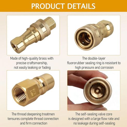 صمام توصيل سريع من النحاس مقاس 1/4 بوصة لمستخرج السجاد Mytee يناسب عصا تنظيف السجاد وحلمات التوصيل السريع NPT، مانعة للتسرب للتنظيف الاحترافي (قطعة واحدة) ﻿﻿ in Kuwait