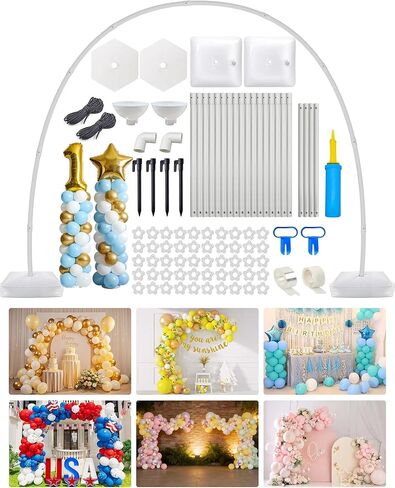طقم حامل قوس بالون 6 في 1، حامل عمود بالون قابل للتعديل بطول 10.8 قدم مع قاعدة، طقم قوس بالون قابل لإعادة الاستخدام لتزيين خلفية الحفلات لأعياد الميلاد والخطوبة وحفلات الزفاف وحفلات استقبال المولود الجديد in Kuwait
