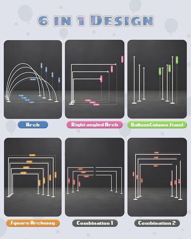 طقم حامل قوس بالون 6 في 1، حامل عمود بالون قابل للتعديل بطول 10.8 قدم مع قاعدة، طقم قوس بالون قابل لإعادة الاستخدام لتزيين خلفية الحفلات لأعياد الميلاد والخطوبة وحفلات الزفاف وحفلات استقبال المولود الجديد in Kuwait