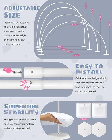 طقم حامل قوس بالون 6 في 1، حامل عمود بالون قابل للتعديل بطول 10.8 قدم مع قاعدة، طقم قوس بالون قابل لإعادة الاستخدام لتزيين خلفية الحفلات لأعياد الميلاد والخطوبة وحفلات الزفاف وحفلات استقبال المولود الجديد in Kuwait