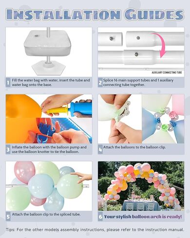 طقم حامل قوس بالون 6 في 1، حامل عمود بالون قابل للتعديل بطول 10.8 قدم مع قاعدة، طقم قوس بالون قابل لإعادة الاستخدام لتزيين خلفية الحفلات لأعياد الميلاد والخطوبة وحفلات الزفاف وحفلات استقبال المولود الجديد in Kuwait