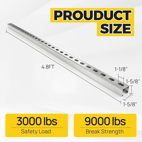 1-5/8" Strut Channel Trolley Track, 4.8 ft (57.5 in), 12 Gauge Metal Steel, Galvanized- High Zinc Coating with Spangle, Heavy-Duty U Channel with Short Slotted Back, Sturdy & Durable, 1 Pack in Kuwait