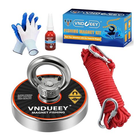 VNDUEEY Magnet Fishing Kit, 500Lbs(227Kg) Fishing Magnets with Rope - Includes Pulling Force Fishing Magnet, 20m (65 Foot) Durable Rope with Two Carabiner, Non-Slip Protective Gloves in Kuwait