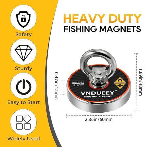 VNDUEEY Magnet Fishing Kit, 500Lbs(227Kg) Fishing Magnets with Rope - Includes Pulling Force Fishing Magnet, 20m (65 Foot) Durable Rope with Two Carabiner, Non-Slip Protective Gloves in Kuwait