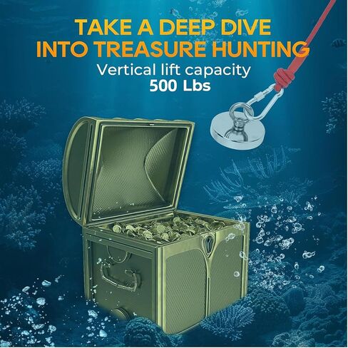 VNDUEEY Magnet Fishing Kit, 500Lbs(227Kg) Fishing Magnets with Rope - Includes Pulling Force Fishing Magnet, 20m (65 Foot) Durable Rope with Two Carabiner, Non-Slip Protective Gloves in Kuwait