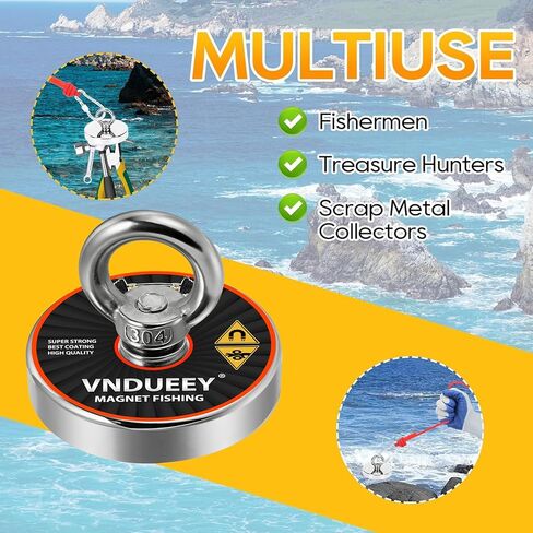 VNDUEEY Magnet Fishing Kit, 500Lbs(227Kg) Fishing Magnets with Rope - Includes Pulling Force Fishing Magnet, 20m (65 Foot) Durable Rope with Two Carabiner, Non-Slip Protective Gloves in Kuwait