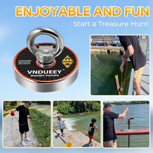 VNDUEEY Magnet Fishing Kit, 500Lbs(227Kg) Fishing Magnets with Rope - Includes Pulling Force Fishing Magnet, 20m (65 Foot) Durable Rope with Two Carabiner, Non-Slip Protective Gloves in Kuwait