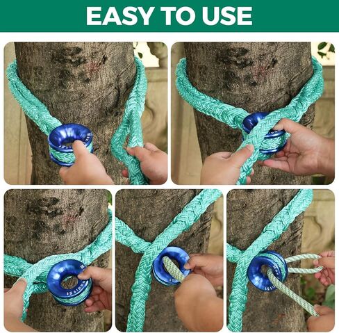 حبل رفع حلقة Arborist - 1.38 بوصة × 6.89 قدم، 70 كيلو نيوتن/15000 رطل، حلقة ألومنيوم أحادية الطرف و7 جيوب قابلة للتعديل، بوليستر أخضر عالي التحمل (حبل أخضر * 1 + حلقة ألومنيوم فضية * 1) in Kuwait