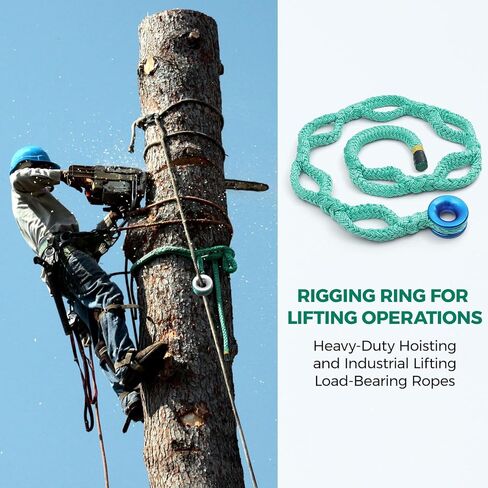 حبل رفع حلقة Arborist - 1.38 بوصة × 6.89 قدم، 70 كيلو نيوتن/15000 رطل، حلقة ألومنيوم أحادية الطرف و7 جيوب قابلة للتعديل، بوليستر أخضر عالي التحمل (حبل أخضر * 1 + حلقة ألومنيوم فضية * 1) in Kuwait
