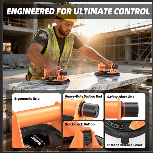 أكواب شفط زجاجية عالية التحمل: رافع أكواب شفط من البلاط مقاس 8 بوصات مع مقبض ومضخة، أداة أكواب فراغ بسعة تحميل 440 رطلًا لرفع الزجاج الكبير والبلاط والجرانيت والنافذة والزجاج الأمامي (عبوتان) in Kuwait