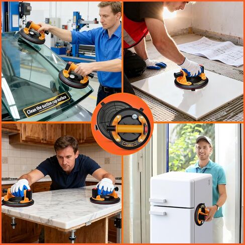 أكواب شفط للزجاج والبلاط، كوب شفط عالي التحمل مقاس 8 بوصات مع مضخة/مقياس، تصميم من 3 طبقات يحمل رافعًا للفراغ بوزن 880 رطلًا للجرانيت الكبير والمعادن والنوافذ وتركيب سطح الطاولة in Kuwait