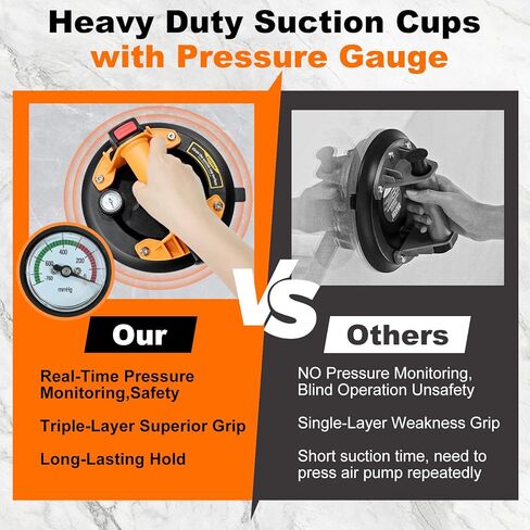 أكواب شفط للزجاج والبلاط، كوب شفط عالي التحمل مقاس 8 بوصات مع مضخة/مقياس، تصميم من 3 طبقات يحمل رافعًا للفراغ بوزن 880 رطلًا للجرانيت الكبير والمعادن والنوافذ وتركيب سطح الطاولة in Kuwait