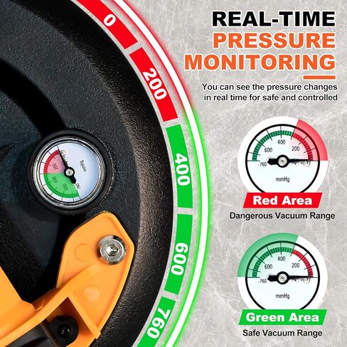 أكواب شفط للزجاج والبلاط، كوب شفط عالي التحمل مقاس 8 بوصات مع مضخة/مقياس، تصميم من 3 طبقات يحمل رافعًا للفراغ بوزن 880 رطلًا للجرانيت الكبير والمعادن والنوافذ وتركيب سطح الطاولة in Kuwait